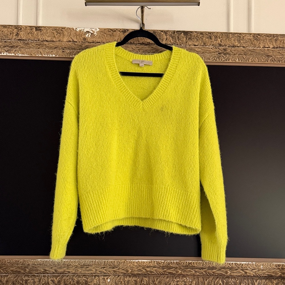 LOFT Neon Lime V-Neck Sweater